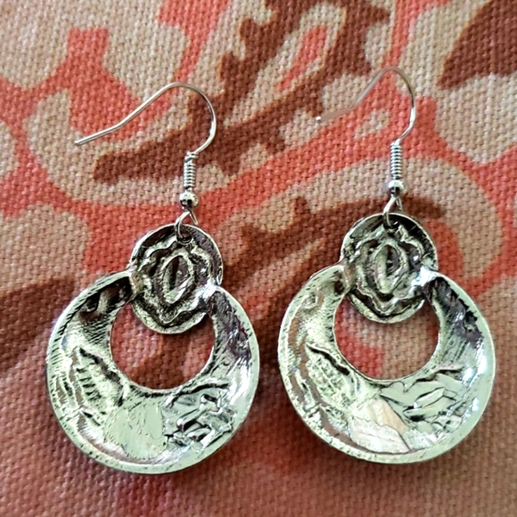 Silver Turquoise Earrings. Hoop. Dangle. Concho - Picture 3 of 7